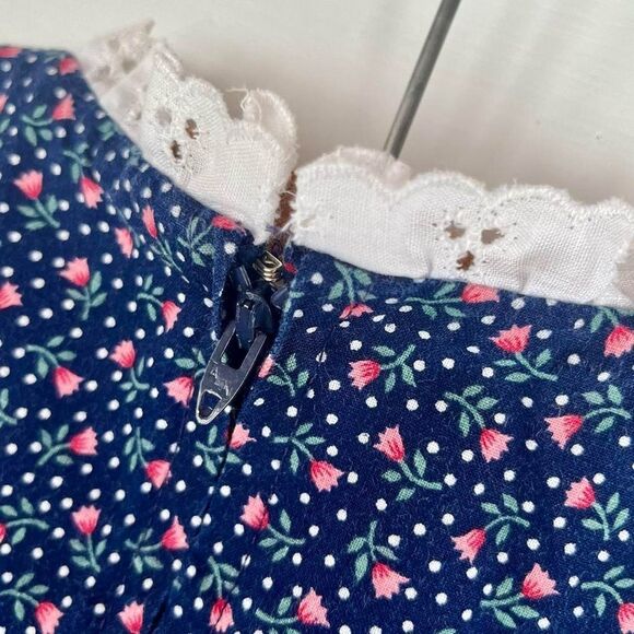 Vintage Handmade Floral Cotton Cottage Prairie Dress w/ Matching Bonnet XS 0 2 4 - Picture 5 of 7